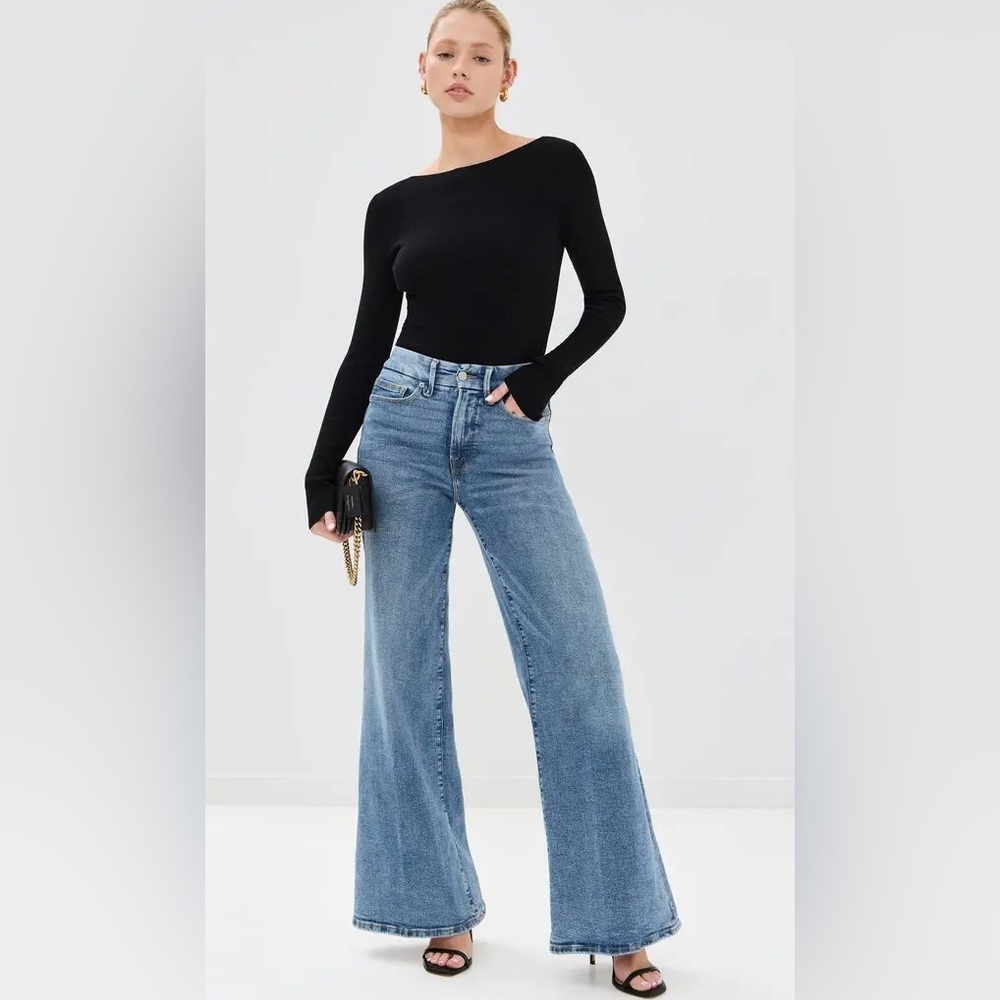 Last 1! NWT Good American Good Waist High Rise Palazzo Jeans - Picture 3 of 16